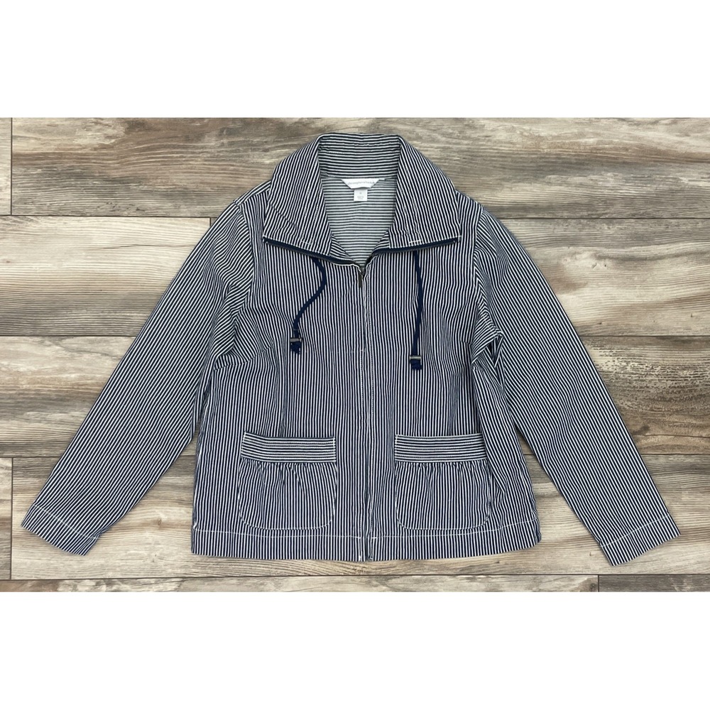 Christopher & Banks M Blue-Striped Lightweight Jacket Women's‎ Zip-up